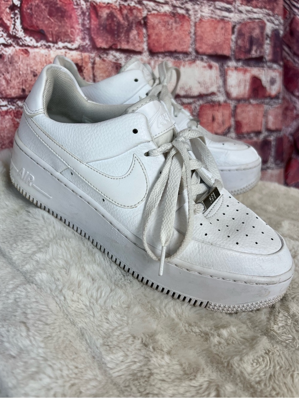 Nike Air Force 1 Sage Low Triple White Platform Sneakers Size 7.5